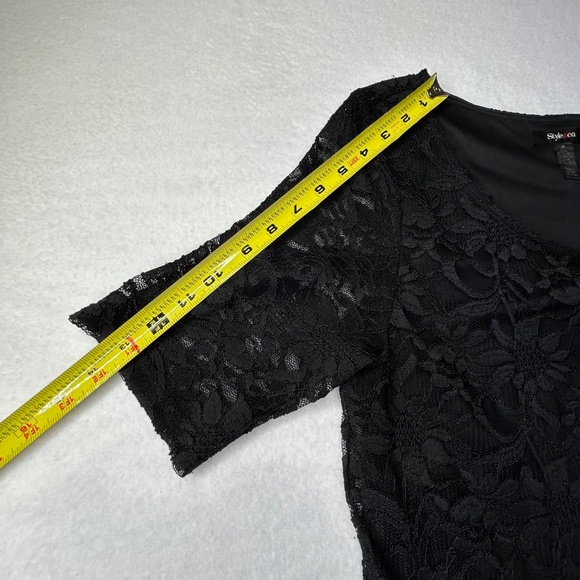 Style & Co. Vintage Y2K Black Lace Sheer Dress Floral Black Medium Midi - Picture 14 of 16